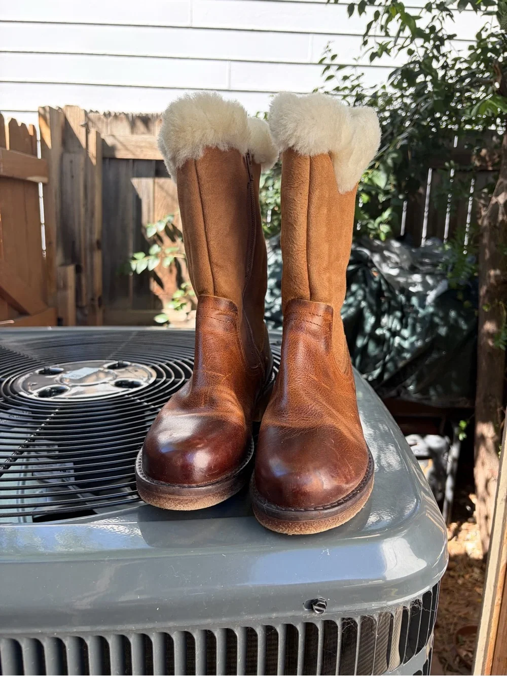 Pajar Brown Leather & Suede Shearling Cuff Ankle Boots